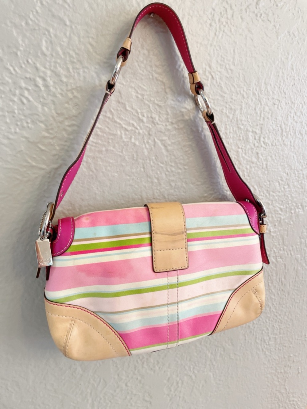 Coach Y2K Pink Stripe Soho Shoulder Bag & Matching Wallet Set Vintage Rare - Picture 12 of 16